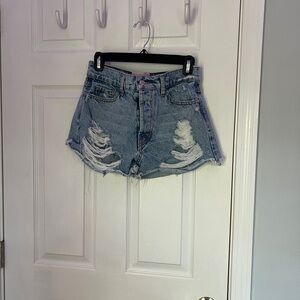 REVICE Blue Distressed Jean Shorts